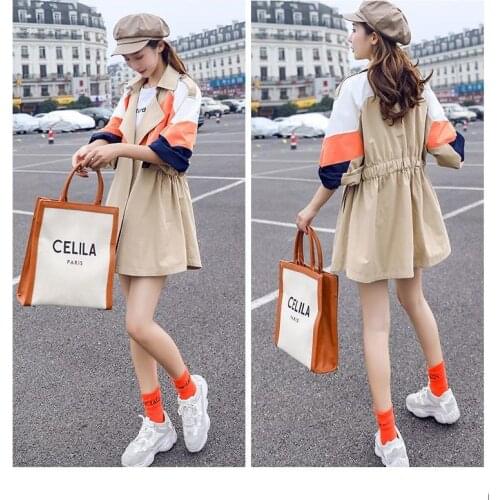 2021 Spring Autumn Jacket Women Single-Breasted Long Sleeve Windproof Belt Splicing Casual Slim Top Female Costume Outwear