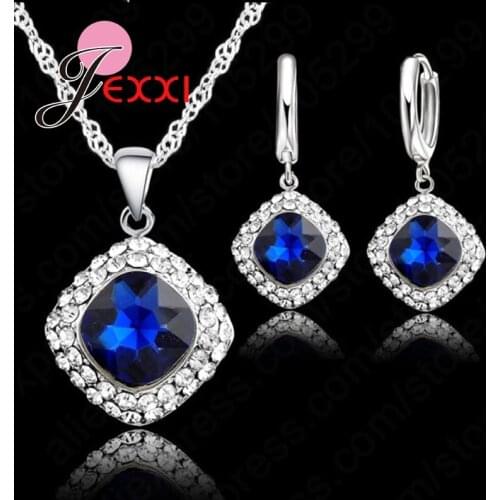 Brand Retro 925 Sterling Silver Jewelry Sets Classic Clear CZ Crystals Necklace Earring Set Bridal Women Christmas Gifts