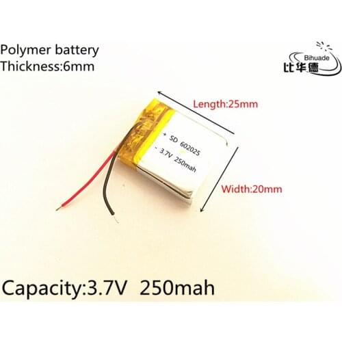 1pcs/lot 3.7V 250mAh 602025 Lithium Polymer Li-Po li ion Rechargeable Battery cells For Mp3 MP4 MP5 GPS PSP mobile bluetooth