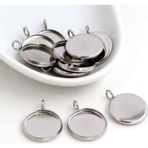 20pcs/Lot 8mm 10mm 12mm Inner Size Stainless Steel Material Upright Style Cabochon Base Cameo Setting Charms Pendant Tray