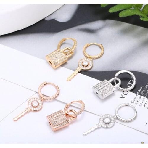 Key Lock Asymmetric Pendant Earrings Womens Accessories Silver Earrings Womens Luxury Earrings Jewelry Gifts 2021 NEW