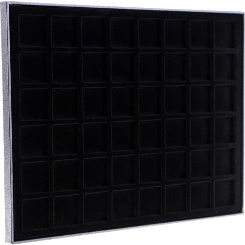 48 Grid Velvet Frame Coin/ Jewelry Showcase Display Tray Case for Store Supplies 36x36mm -Black