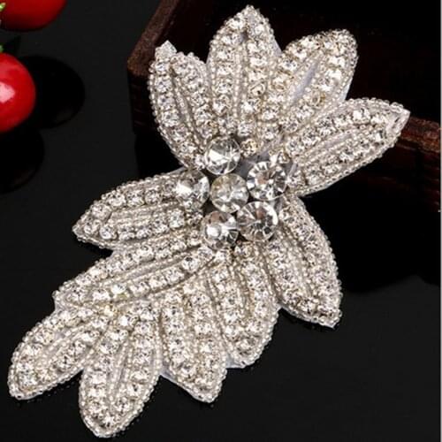 15*8.5 cm Flower Bead Crystal Rhinestones Applique for Wedding Dress Hats Sewing Accessories Lace Trim High Quality