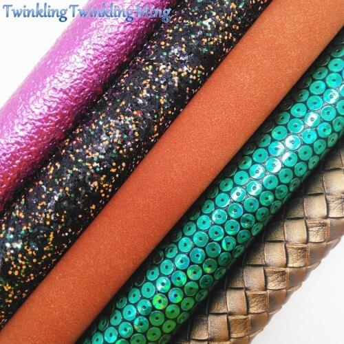 Mixed Colors Glitter Fabirc, Suede Faux Leather Fabric, Synthetic Leather Fabric Sheets For Bow A4 8"x11"Twinkling Ming XM446