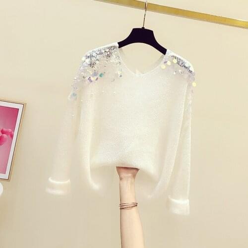 Shine Sequined Knitted Women Sweater Pullovers O-Neck Solid Long-Sleeved Elegant Office Lady Pulls Outwear Tops