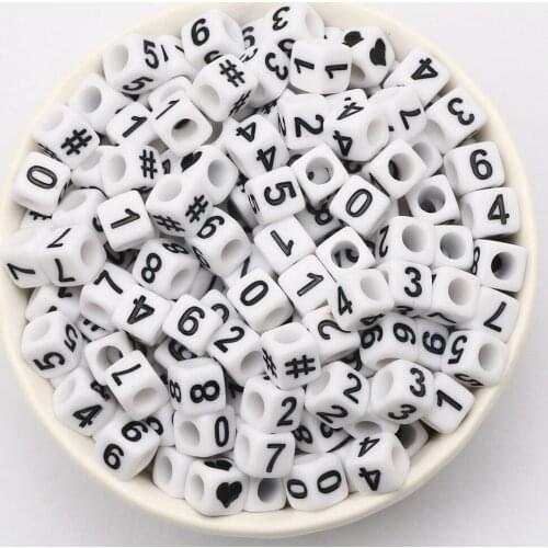 100-500pcs 6mm White Mixed Number Acrylic Beads Square Cube Digital Beads For Jewelry Making DIY Crafts Scrapbooking Decoration