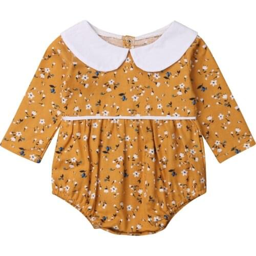 Infant Newborn Baby Girl Long Sleeve Peter Pan Collar Floral Romper Clothes Outfit