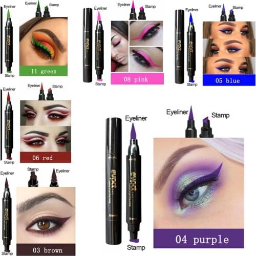 Evpct Double-Head Liquid Eyeliner with Stamp Eye Pencil Waterproof Seal Makeup Eye Liner Blue Black Brown maquiagem TSLM1
