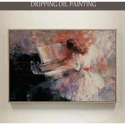 Artist Hand-painted High Quality Impression Wall Art Playing Piano Oil Painting on Canvas Large Painting Play Piano Oil Painting