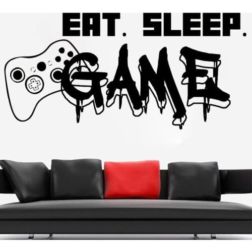 Game Controller Wall Sticker Video Game Vinyl Decal Boys Room Decoration Quote Eat Sleep Mural Gamer Playroom Wall Decor