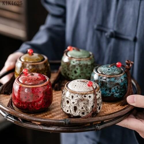 Ceramic Mini Storage Cans Portable Travel Camouflage Tea Cans Household Moisture-proof Storage Cans with Lids Food Containers