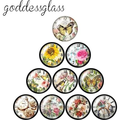 Beauty clock pattern 12mm/18mm/20mm/25mm Round photo glass cabochon demo flat back Making findings wholesale