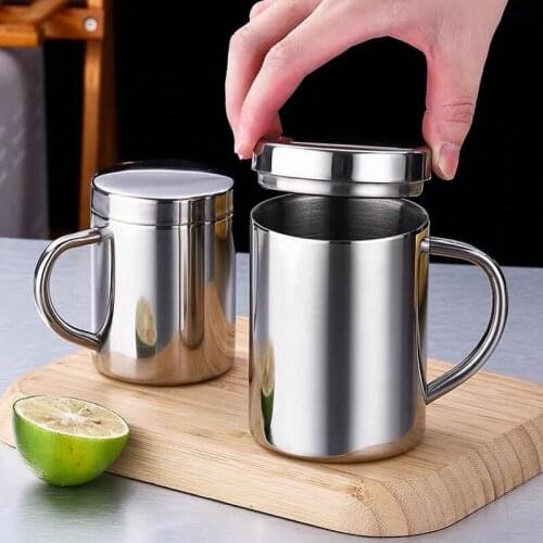 Kitchen Stainless Steel Coffee Mug Easy Grip With Lid Bar Double Wall Drinking Milk Office Large Capacity Thermal Insulated mugs
