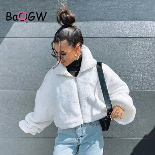 BaQGW Women Casual Jacket Short Faux Fur Coat Warm Teddy Furry Jacket Long Sleeve Zipper Outerwear Autumn Winter Loose Overcoat