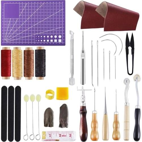 LMDZ Versatile Leather Repair Purse Kit 34 PCS Leather Working Supplies,Leather Making Tool Kit with Awl,Waxed Thread,Groover