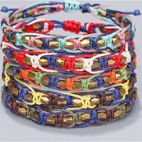 Meetvii Handmade Copper Bead Waterproof Wax Thread Bracelet & Bangles For Women Men Lucky Rope Macrame Woven Bracelets Jewelry
