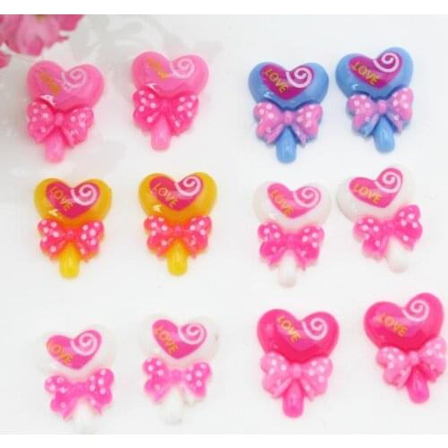 Set of 100pcs 20x15x5mm Heart Lovely lollypop Candy Cabochon Cell phone Deco DIY Fake Sweets Jewelry card Scrapbooking sz0983