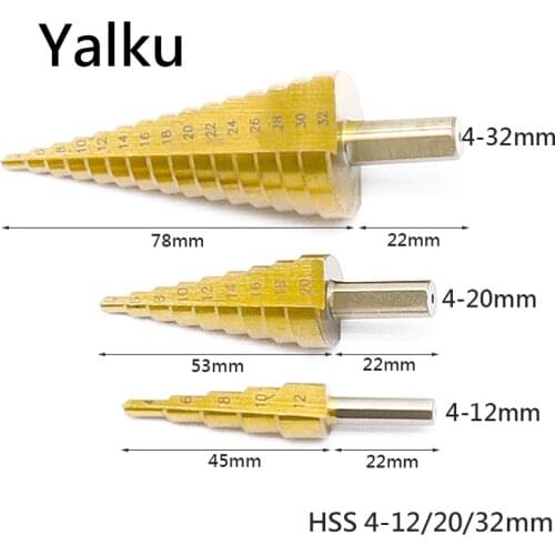 Professional HSS Cone Step Drill Bit Set Woodworking Drilling Steel Hex Shank Coated Metal Drill Bits Cut Power Tool Hole Cutter