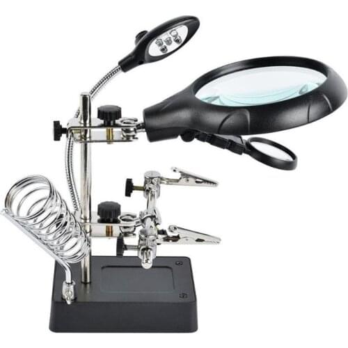 New 360 Rotation LED Magnifying Glass Helping Hand Clip Clamp Soldering Iron Stand Magnifier Welding Rework Repair Holder Tools