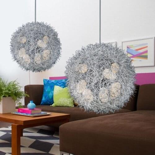 16" Aluminum Wire Ball Pendant Light Free Shipping Dining Room restaurant Study Room Silver Round Ball 8 Eggs Pendant Light