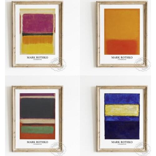 Mark Rothko Exhibition Poster, Violet Black Orange Yellow On White And Red Art Prints, Magenta Black Green On Orange Wall Decor