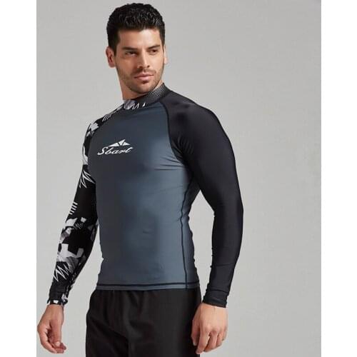 SBART mens rash guard shirt Mens Long Sleeved T-Shirt Swimwear Wakeboard Floatsuit Tops UV Swimming RashGuard