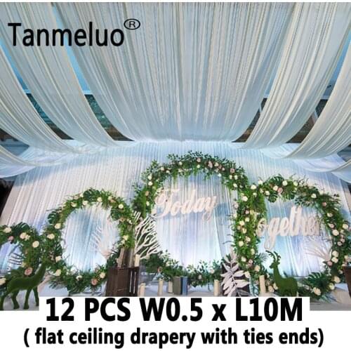 12PCS White luxury wedding roof drape fabric canopy drapery for wedding fabric decoration organza tulle wedding ceiling drapes