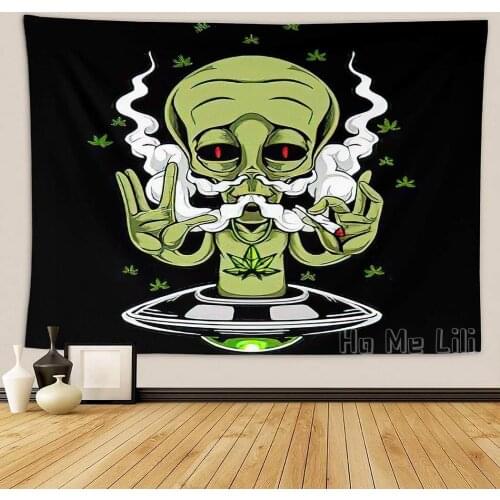 Leaf Psychedelic Tapestry For Bedrooms Living Room Wall Decor Dorm Alien Smoking Weed Art