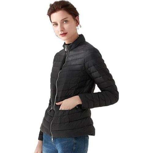 Down Women Ultra-light Thin Down Jacket Autumn Winter Stand-Up Collar Slim Short Waist Coat Womens White Duck Down Outerweat