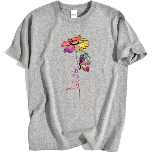 Let It Be Flower Butterfly Printing Mens Clothes Creativity Crewneck Tshirt Summer Loose T-Shirts Casual O-Neck Menswears New