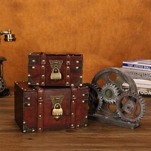 Retro Treasure Chest with Lock Vintage Wooden Storage Box Antique Style Jewelry Organizer for Wardrobe Jewelry Box Trinket Box