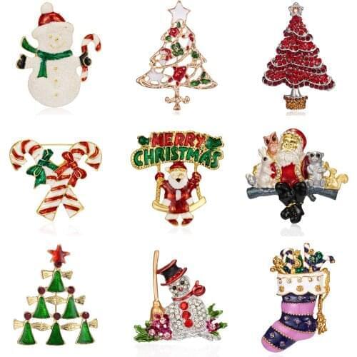 Rinhoo Merry Christmas Brooches Pins Cute Santa Claus Bells Socks Candy Enamel Pin Badges Brooch Happy New Year Jewelry Gift