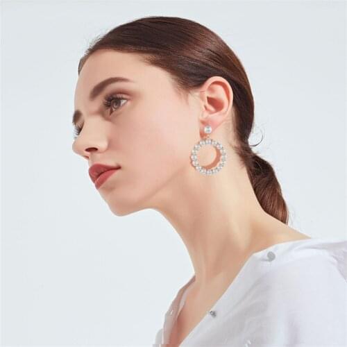 CRLEY Gold Silver Color Elegant Round Circle Pure Love Pearl Drop Earrings for Women Jewelry White Push-back Dangle Earrings