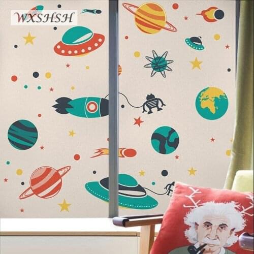 Glass Film Custom Size Static Cling Plants Space Ship Cartoon Cute Decoration Vinyl Non Toxic For Childrens Room Kindergarten
