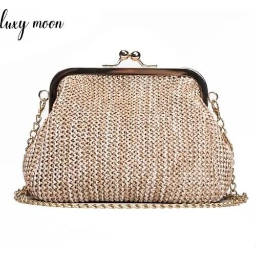 Luxy Moon Handmade Straw Clutch Tote Vintage Women Evening Bag Party Purse Wallet Beach Handbag Chain Lady Messenger Bag ZD784