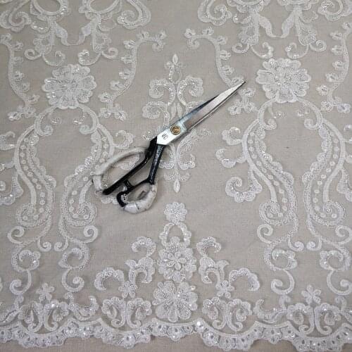 Gorgeous Handmade Pearls Beaded Lace Fabric Heavy Embroidery sequined lace fabric for Evening Wear, Bridal Gown, Prom, Ball Gown