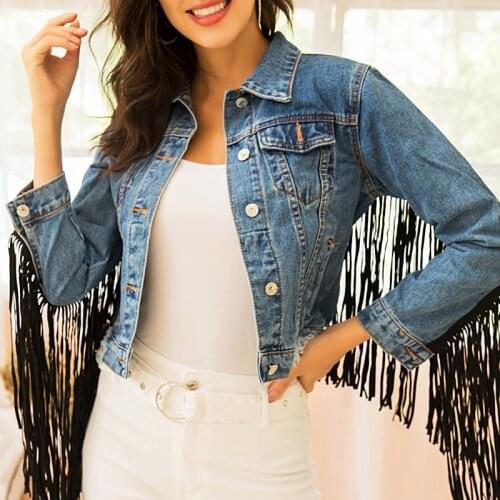 Chaquetas Mujer 2020 Autumn Streetwear Bomber Denim Jacket Women Hand-studded Tassel Short Jeans Jacket Loose Blue Coats Casacas