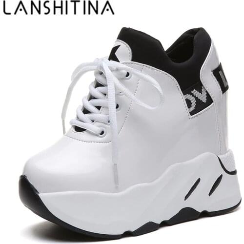 Womens Vulcanized Sneakers 2020 Breathable PU Leather Shoes Women Platform Height Increased Shoes 12 CM Thick Sole White Shoes
