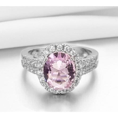 Milangirl Luxury Silver Plated Color Full Inlaid White Pink Crystal Rhinestone Zircon Female Ring for Women Wedding Jewelry