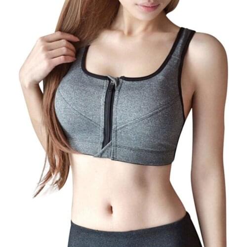 Womens Sports Bra Gathered Without Steel Ring Yoga Running Vest Fitness Front Zipper Sexy Shockproof Underwear Plus Size