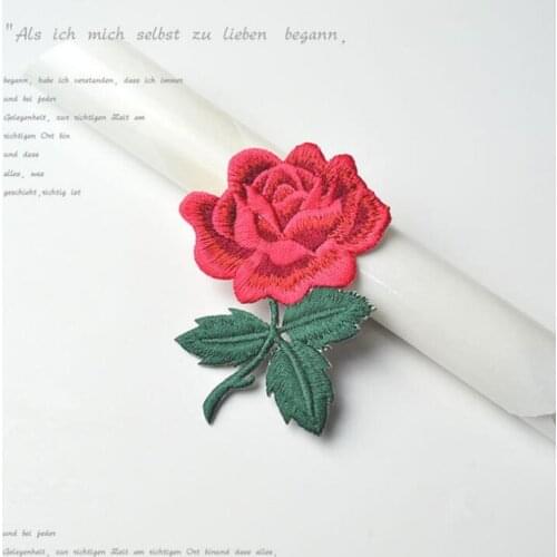1Pcs Red Rose Flower Embroidered Patch for Clothing Iron on Sew Applique Cute Patch Fabric Badge Garment DIY Apparel Accessories