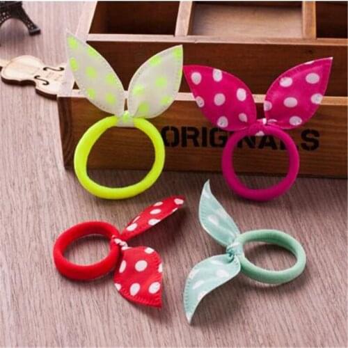 10Pcs/lot Children Hair Band Cute Polka Dot Bow Rabbit Ears Headband Girl Ring Scrunchy Kids Ponytail Holder Hair Accessories