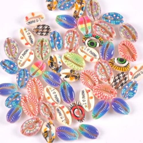 10pcs Mixed style Loose Colorful printing flower Natural Shell Beads for jewelry making DIY TRS0375