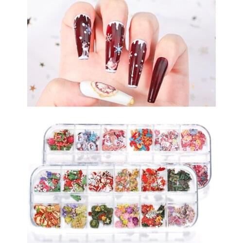 12 Grids About 300Pcs Engraved Nail Sticker Butterfly Flower Christmas Etc Nail Sequins DIY 3D Nail Art Decoration Accessories