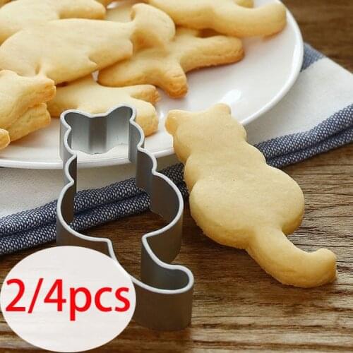 2/4 pcs Cartoon Animal Kitten Cutting Mold Cookie Cutter Making Chocolate Biscuit MoldStainless Steel Mold