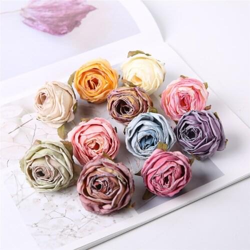 5PCS Retro Artificial Silk Rose Flower Head Burnt Edge Rose Fake Flower Head Decor Crafts DIY Wedding Decorations Crafts