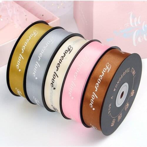 2.5cm Printed Satin Ribbons for Wedding Christmas Party Decorations DIY cake Bows Craft Supplies Card Gifts Wrapping Material