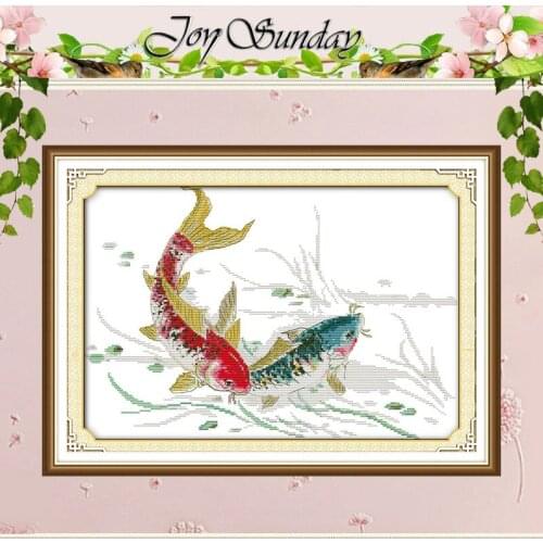 Free Ship Playing Carps Counted 11CT printed 14CT Unfinished Cross Stitch animals Cross Stitch Kits for Embroidery Needlework