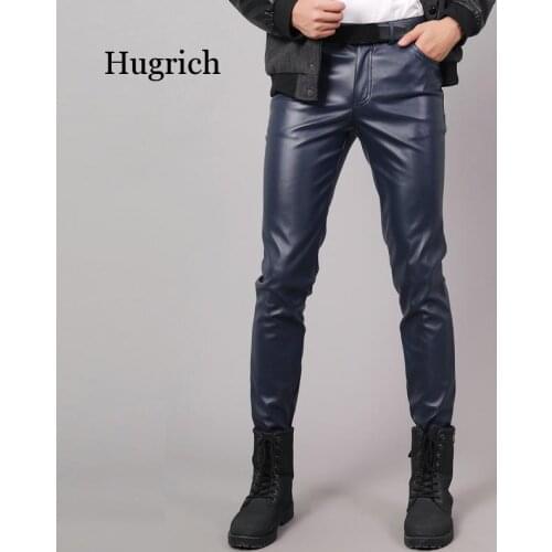 Pu Leather Pants Men Slim Fit Stretch Fashion Casual High Quality Zipper Skinny Nightclub Faux Mens Leather Pants Plus Size