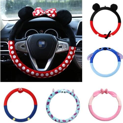 Disney Mickey Minnie Plush Car Steering Wheel Cover Stitch Creative Car Gloves Winter Cartoon Antifreeze Warm Protective Cover
